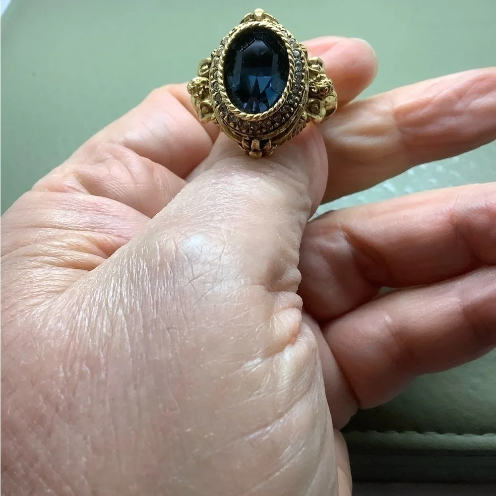 Gold tone blue & white Cubic Zirconia ring